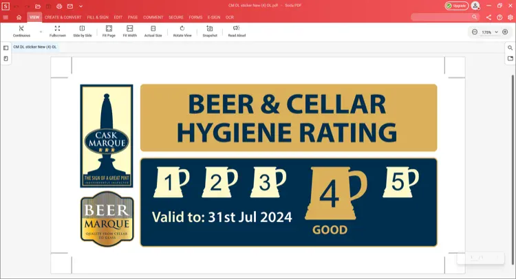 Cask Marque: Beer and Cellar Hygiene rating 4 out of 5